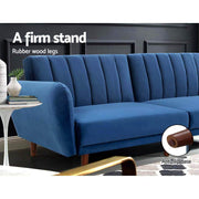 Bostin Life Sofa Bed Lounge 3 Seater Futon Couch Recline Chair Wooden Velvet Blue Dropshipzone
