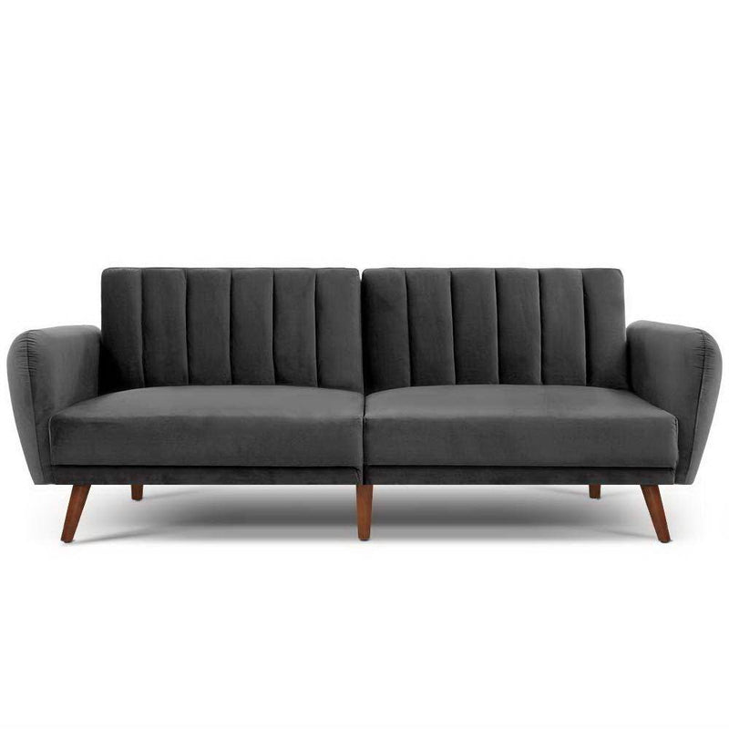 Bostin Life Sofa Bed Lounge 3 Seater Futon Couch Recline Chair Wooden Velvet Grey Dropshipzone