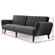 Bostin Life Sofa Bed Lounge 3 Seater Futon Couch Recline Chair Wooden Velvet Grey Dropshipzone