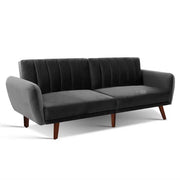 Bostin Life Sofa Bed Lounge 3 Seater Futon Couch Recline Chair Wooden Velvet Grey Dropshipzone