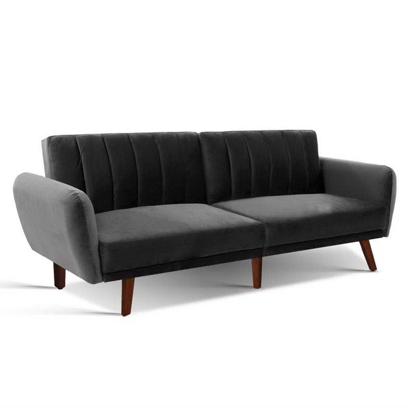 Bostin Life Sofa Bed Lounge 3 Seater Futon Couch Recline Chair Wooden Velvet Grey Dropshipzone