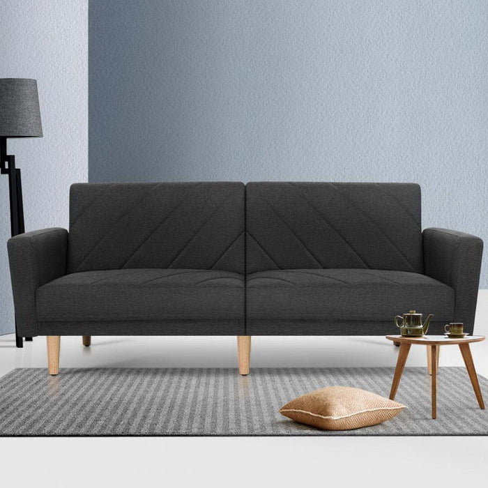 Bostin Life Sofa Bed Lounge 3 Seater Futon Couch Wood Furniture Dark Grey Fabric Dropshipzone