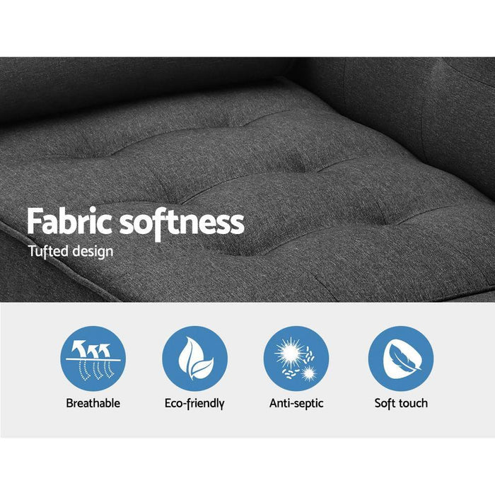 Bostin Life 3 Seater Sofa Bed Recliner Lounge Chair Tufted Plush Fabric Dark Grey Dropshipzone