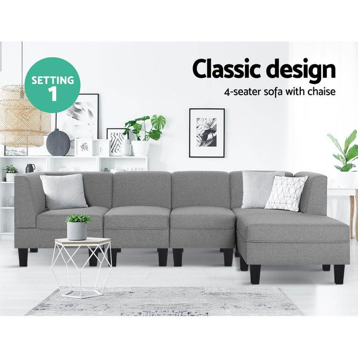 Bostin Life 5 Seater Sofa Set Bed Modular Lounge Chair Chaise Fabric Dropshipzone