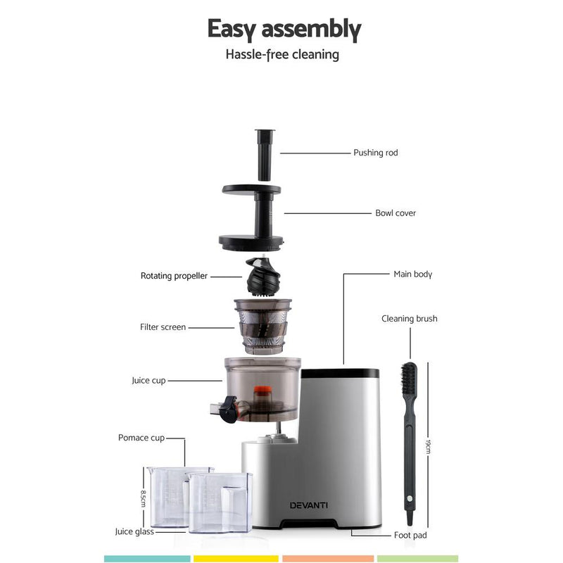 Bostin Life Devanti Cold Press Slow Juicer Silver Dropshipzone