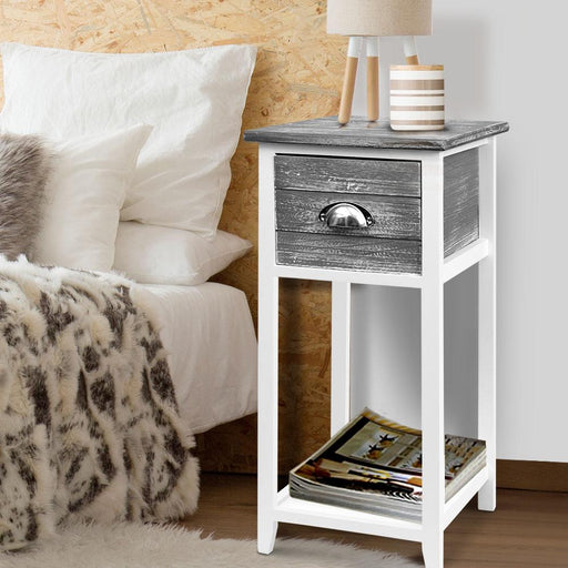 Bostin Life Artiss Bedside Table Nightstand Drawer Storage Cabinet Lamp Side Shelf Unit Grey