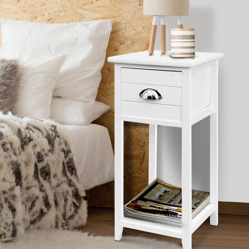 Bostin Life Artiss Bedside Table Nightstand Drawer Storage Cabinet Lamp Side Shelf White