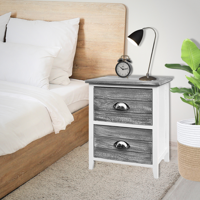 Bedside Table with 2 Drawers Grey - Set of 2