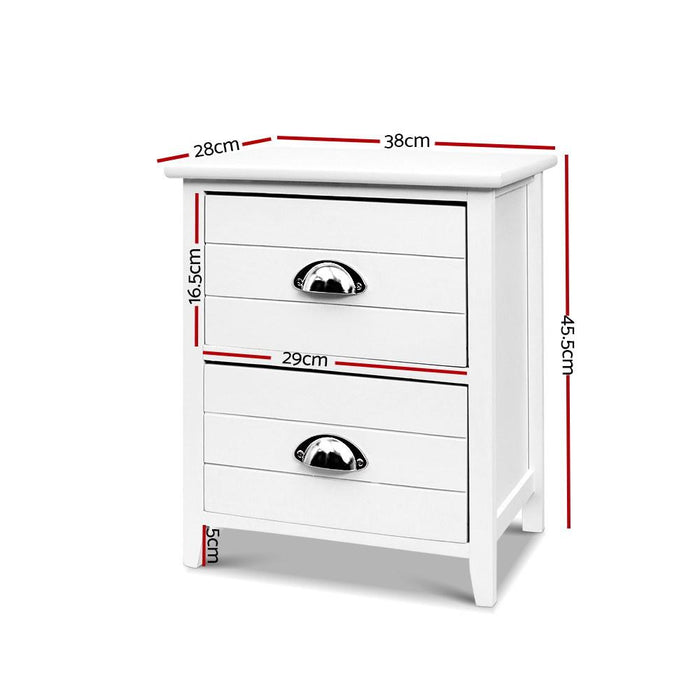 Artiss 2X Bedside Table Nightstands 2 Drawers Storage Cabinet Bedroom Side White Dropshipzone