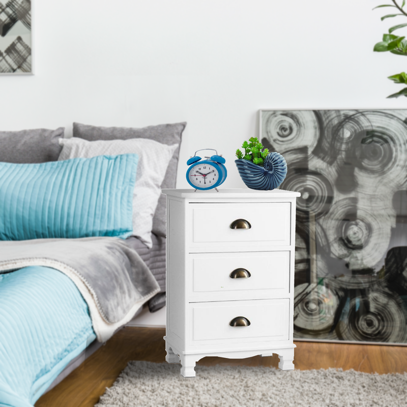 Vintage Bedside Table Chest Storage Cabinet Nightstand - White