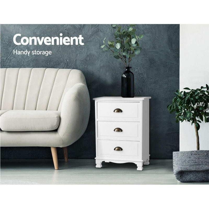 Bostin Life Artiss Vintage Bedside Table Chest Storage Cabinet Nightstand White Dropshipzone