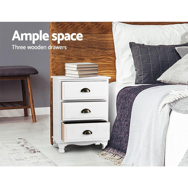 Bostin Life Artiss Vintage Bedside Table Chest Storage Cabinet Nightstand White Dropshipzone