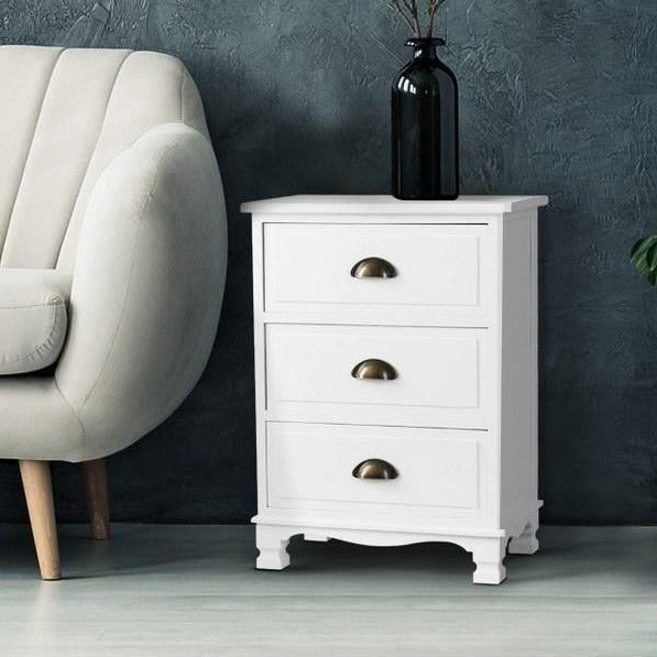 Vintage Bedside Table Chest Storage Cabinet Nightstand - White