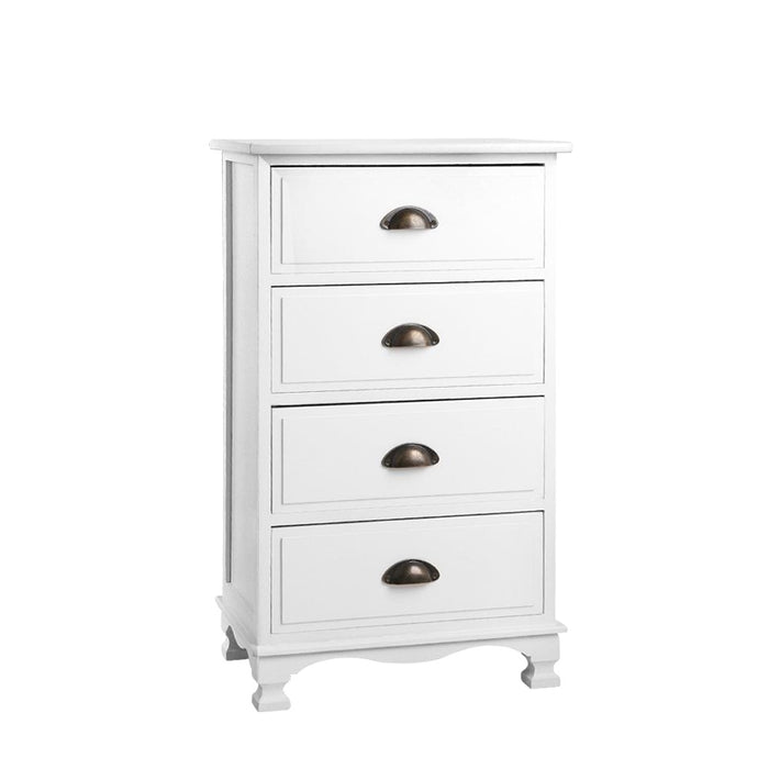 Vintage Style Bedside Table with 4 Drawers - White
