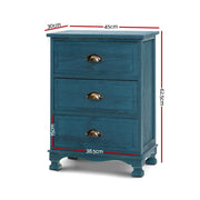 Bostin Life Artiss Bedside Tables Drawers Side Table Cabinet Vintage Blue Storage Nightstand