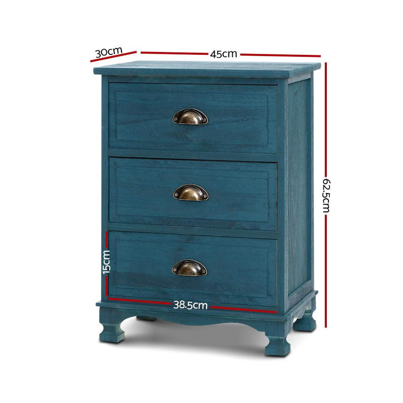 Bostin Life Artiss Bedside Tables Drawers Side Table Cabinet Vintage Blue Storage Nightstand