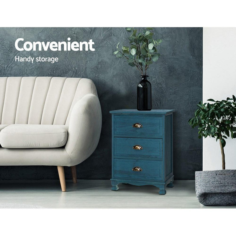 Bostin Life Artiss Bedside Tables Drawers Side Table Cabinet Vintage Blue Storage Nightstand