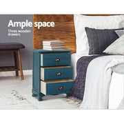 Bostin Life Artiss Bedside Tables Drawers Side Table Cabinet Vintage Blue Storage Nightstand