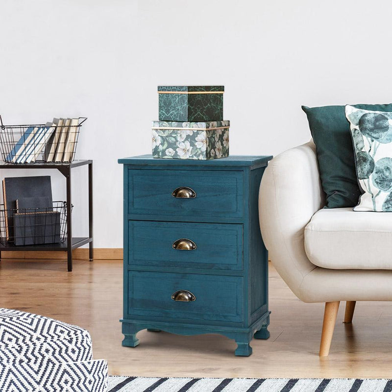 Bostin Life Artiss Bedside Tables Drawers Side Table Cabinet Vintage Blue Storage Nightstand