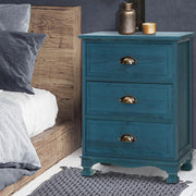 Bostin Life Artiss Bedside Tables Drawers Side Table Cabinet Vintage Blue Storage Nightstand