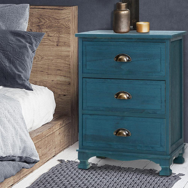 Bostin Life Artiss Bedside Tables Drawers Side Table Cabinet Vintage Blue Storage Nightstand