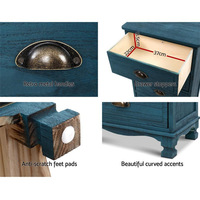 Bostin Life Artiss Bedside Tables Drawers Cabinet Vintage 4 Chest Of Blue Nightstand Dropshipzone