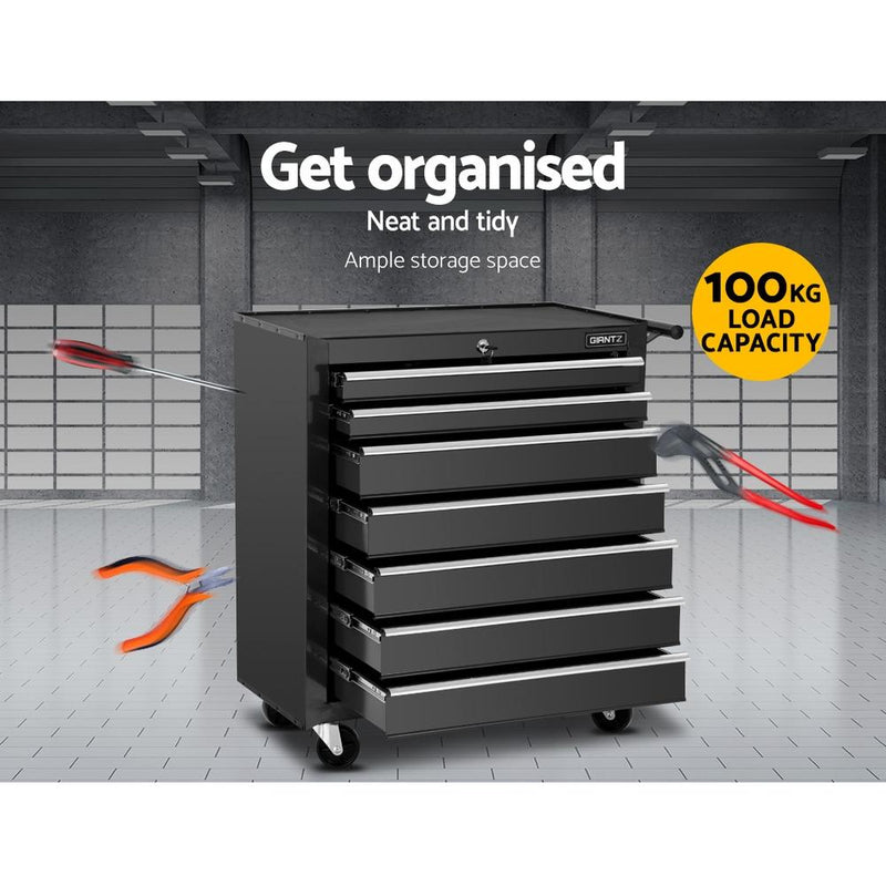 Bostin Life Tool Chest And Trolley Box Cabinet 7 Drawers Cart Garage Storage Black Tools >