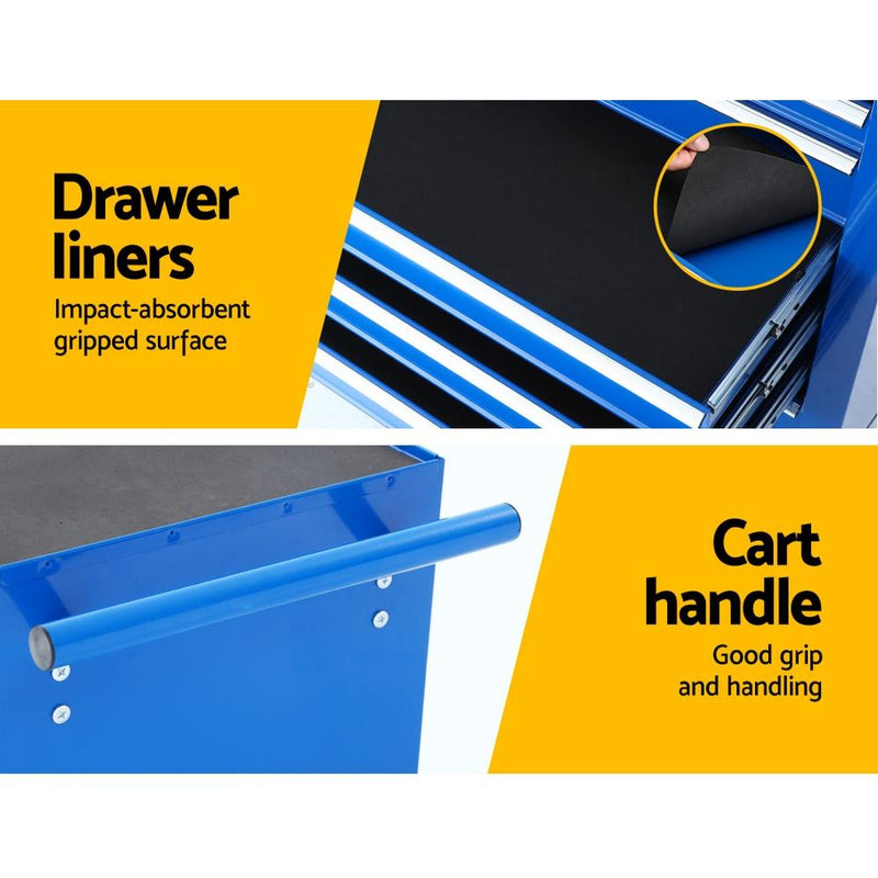 Bostin Life Tool Chest And Trolley Box Cabinet 7 Drawers Cart Garage Storage Blue Tools >