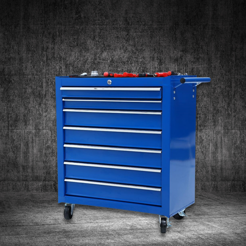 Tool Chest and Trolley Box Cabinet 7 Drawers Cart Garage Storage Blue