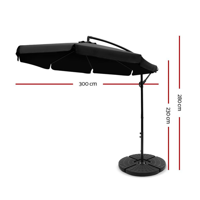 Instahut 3M Umbrella With 48X48Cm Base Outdoor Umbrellas Cantilever Sun Beach Uv Black Home & Garden