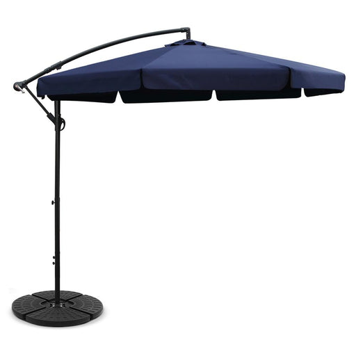 Instahut 3M Umbrella With 48X48Cm Base Outdoor Umbrellas Cantilever Sun Beach Uv Navy Home & Garden