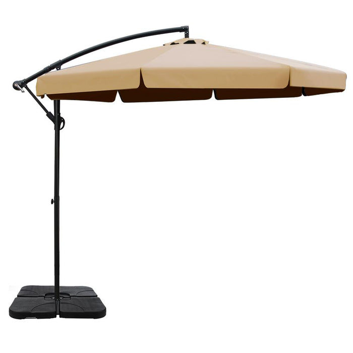 Instahut 3M Umbrella With 50X50Cm Base Outdoor Umbrellas Cantilever Patio Sun Beach Uv Beige Home &