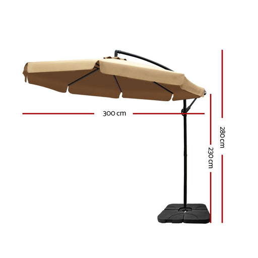 Instahut 3M Umbrella With 50X50Cm Base Outdoor Umbrellas Cantilever Patio Sun Beach Uv Beige Home &