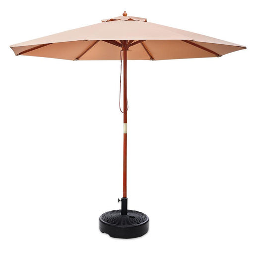 Bostin Life Instahut 2.7M Umbrella With Base Outdoor Pole Umbrellas Garden Stand Deck Beige
