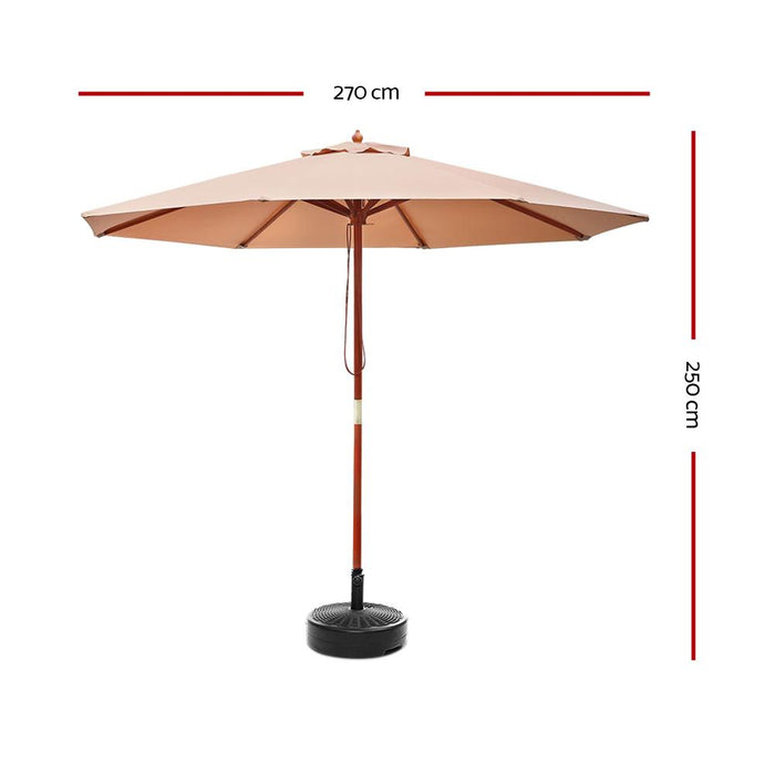 Bostin Life Instahut 2.7M Umbrella With Base Outdoor Pole Umbrellas Garden Stand Deck Beige
