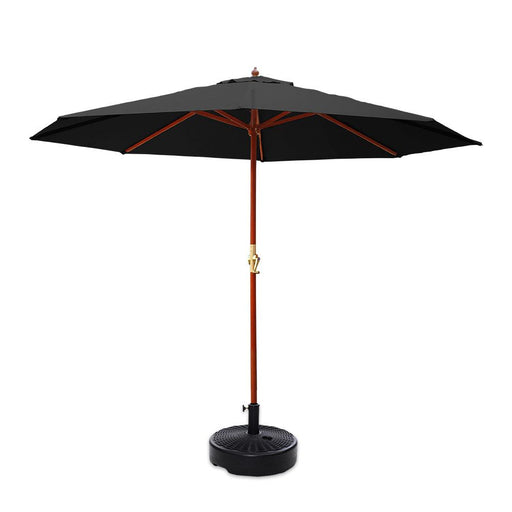 Bostin Life Instahut 3M Umbrella With Base Outdoor Pole Umbrellas Garden Stand Deck Black