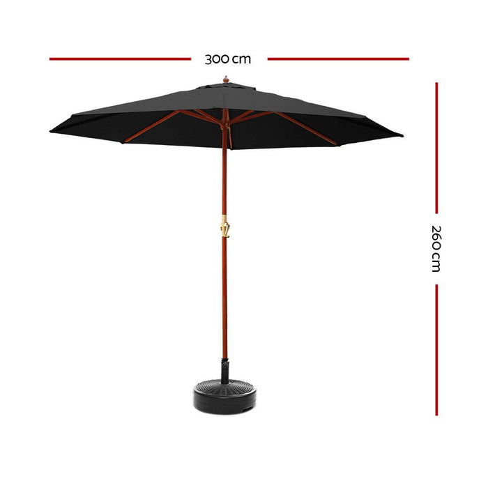 Bostin Life Instahut 3M Umbrella With Base Outdoor Pole Umbrellas Garden Stand Deck Black