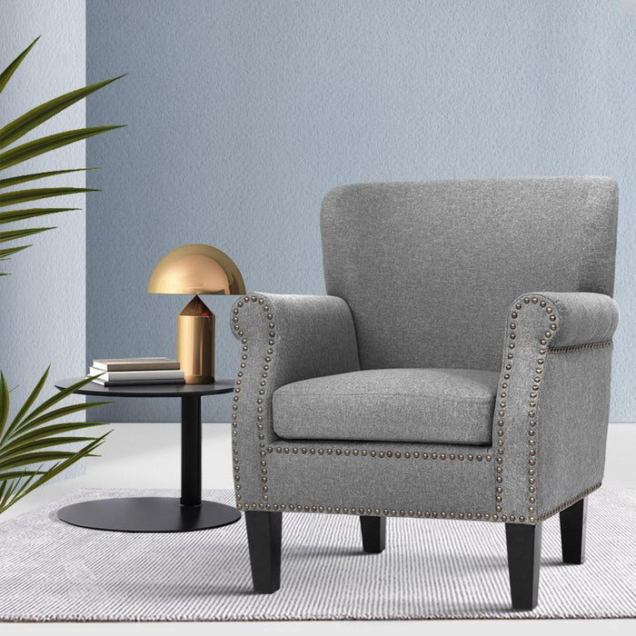 Artiss Armchair Accent Chair Retro Armchairs Lounge Single Sofa Linen Fabric Seat Grey Dropshipzone