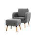 Bostin Life Lounge Chair Armchair With Ottoman Tub Accent Sofa Linen Fabric Grey Dropshipzone