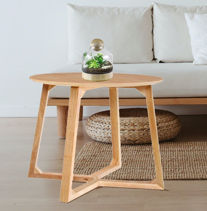 Round Wooden Coffee Side Table - Beige