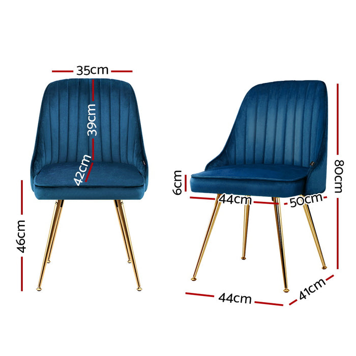 Set of 2 Vintage Style Velvet Metal Legs Dining Chairs - Blue
