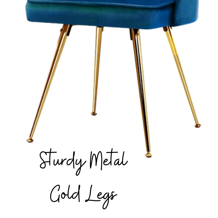Set of 2 Vintage Style Velvet Metal Legs Dining Chairs - Blue