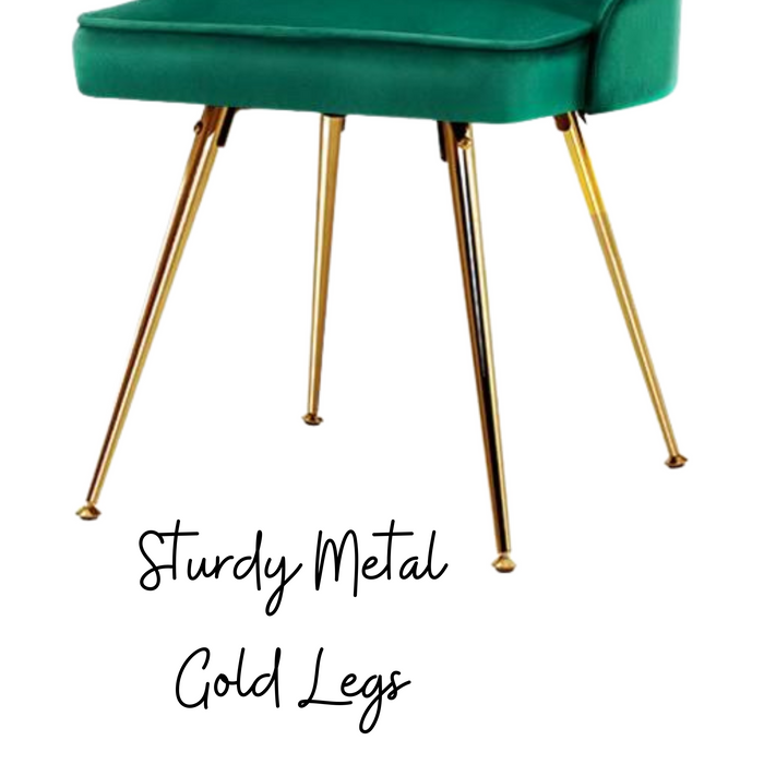 Set of 2 Vintage Style Velvet Metal Legs Dining Chairs - Green