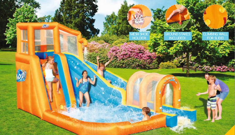 Inflatable Kids Jumping Castle Hurricane Tunnel Blast Water Slide Mega Playground Pool