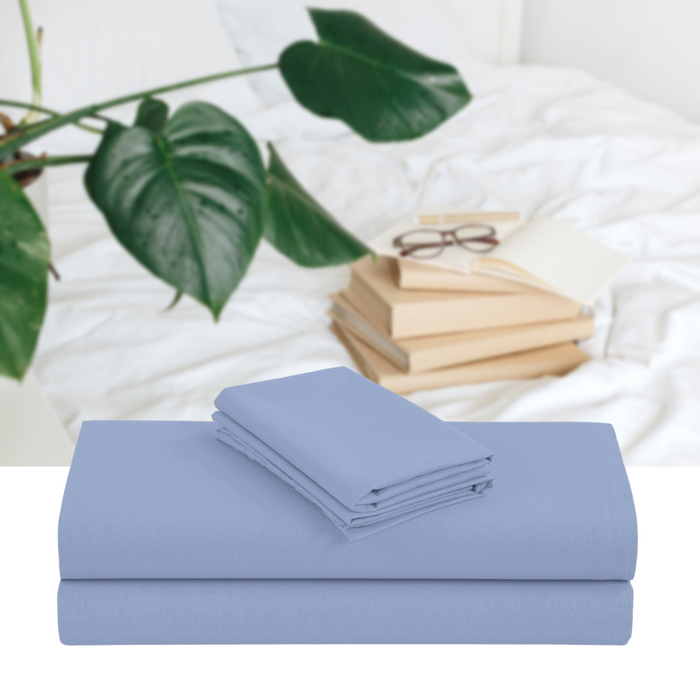 Linen 1200TC Organic Cotton Sheet Sets - King Single Size Sky Blue