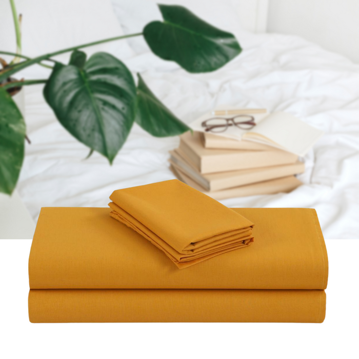 Linen 1200TC Organic Cotton Sheet Sets - King Single Size Mustard