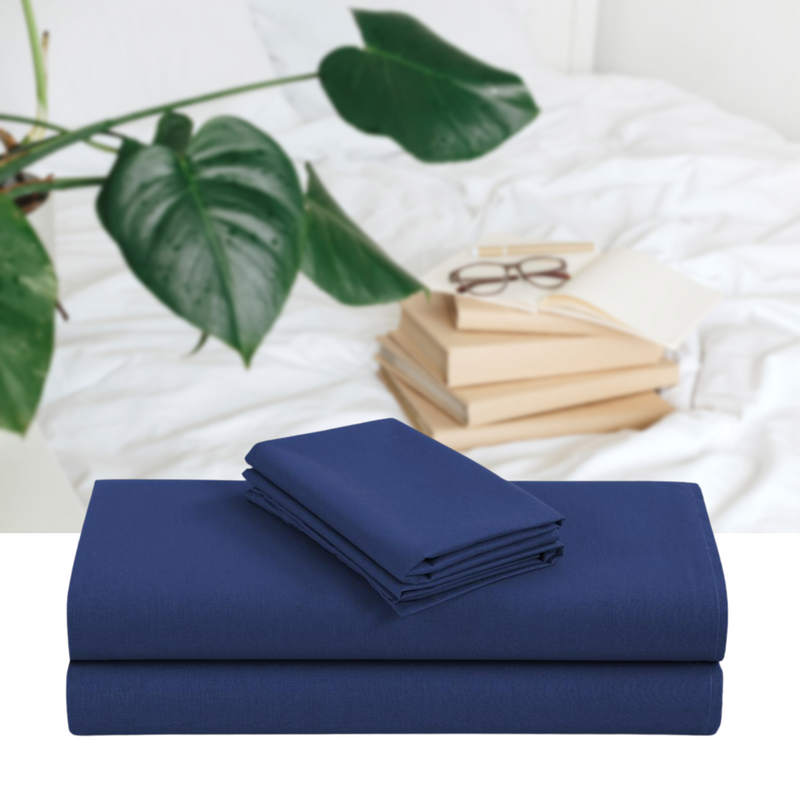 Linen 1200TC Organic Cotton Sheet Sets - King Single Size Navy