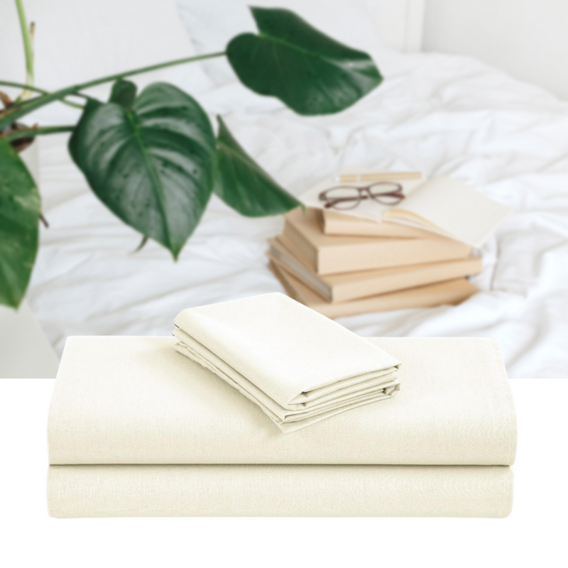 Linen 1200TC Organic Cotton Sheet Sets - Double Size Cream