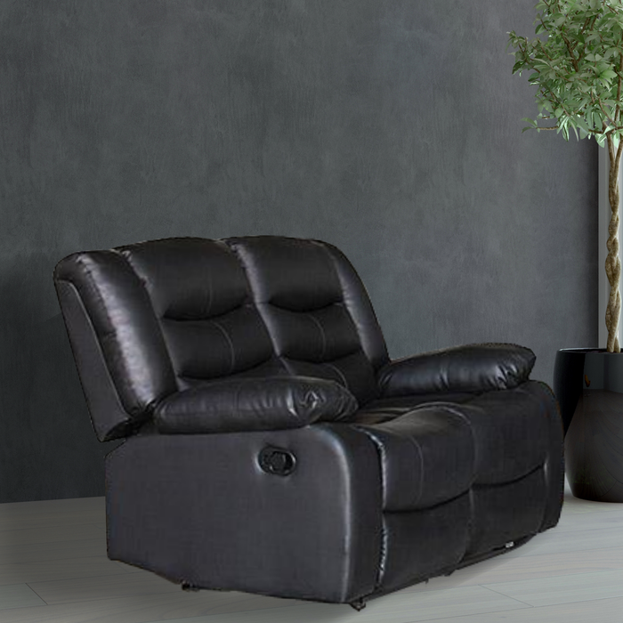 Pu Leather Recliner 2 Seat Sofa - Black