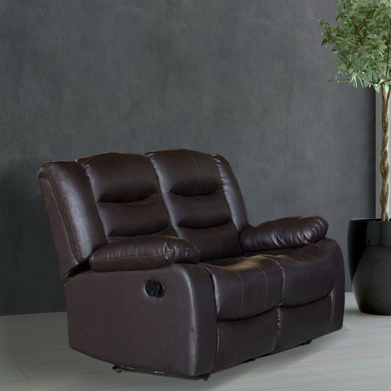 Pu Leather Recliner 2 Seat Sofa - Brown